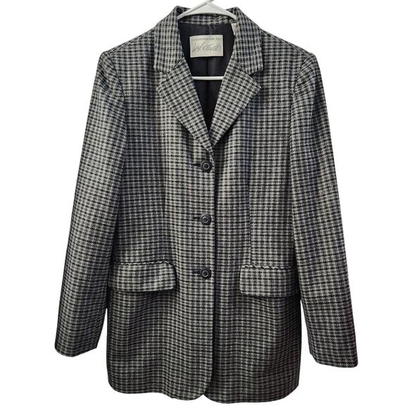 Lord & Taylor Vintage Houndstooth Wool Blend Blazer 8 Preppy Retro Classic Work - Picture 1 of 7